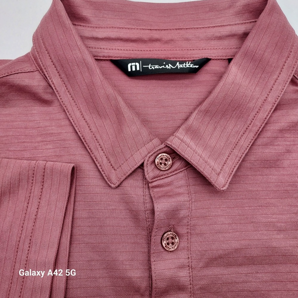 TravisMathew Mens Polo Shirt Rose Pink Heathered Short Sleeve Size L Golf Casual